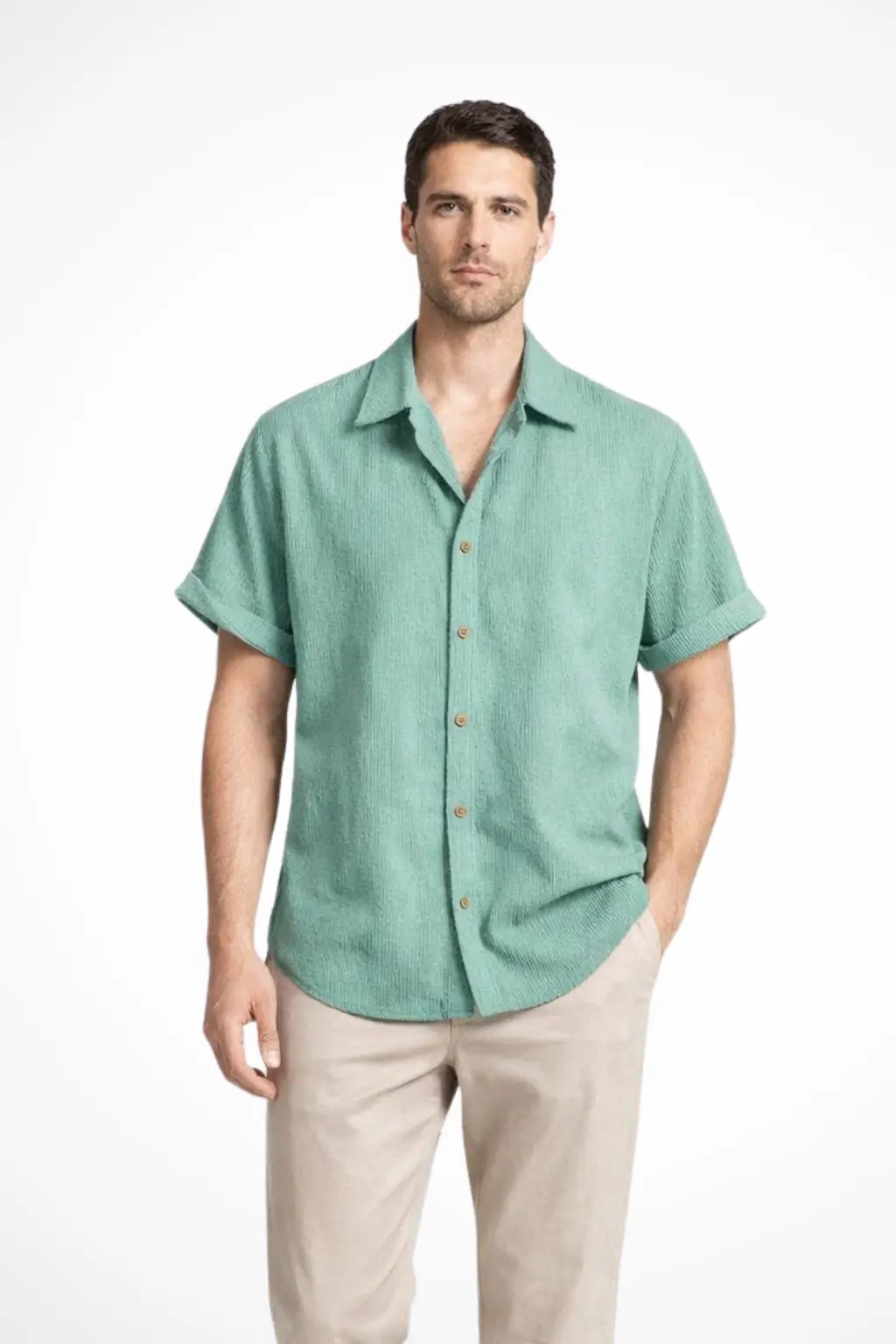 Bennett | Men Textured Short Sleeve Button Down Camp Collar Shirt TARHUS  Shirts & Tops