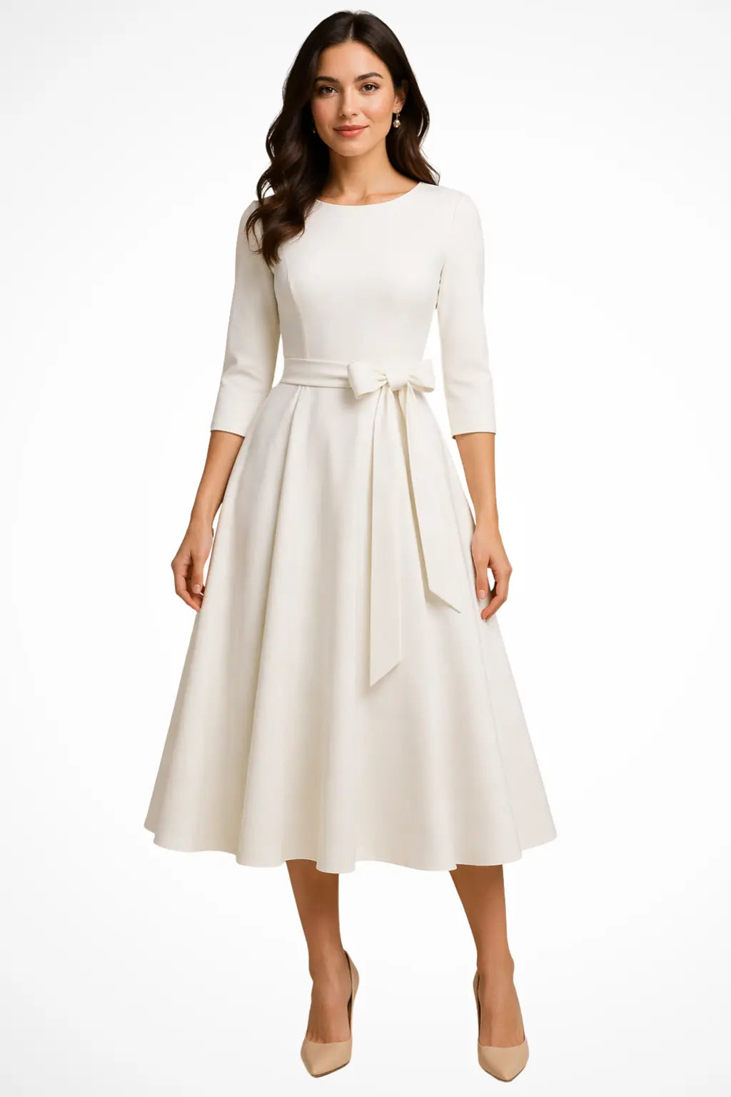 Cordelia | Women Bateau Neck Half Sleeve Pleated A Line Midi Wedding Guest Dress TARHUS  Mother of the Bride Dresses
