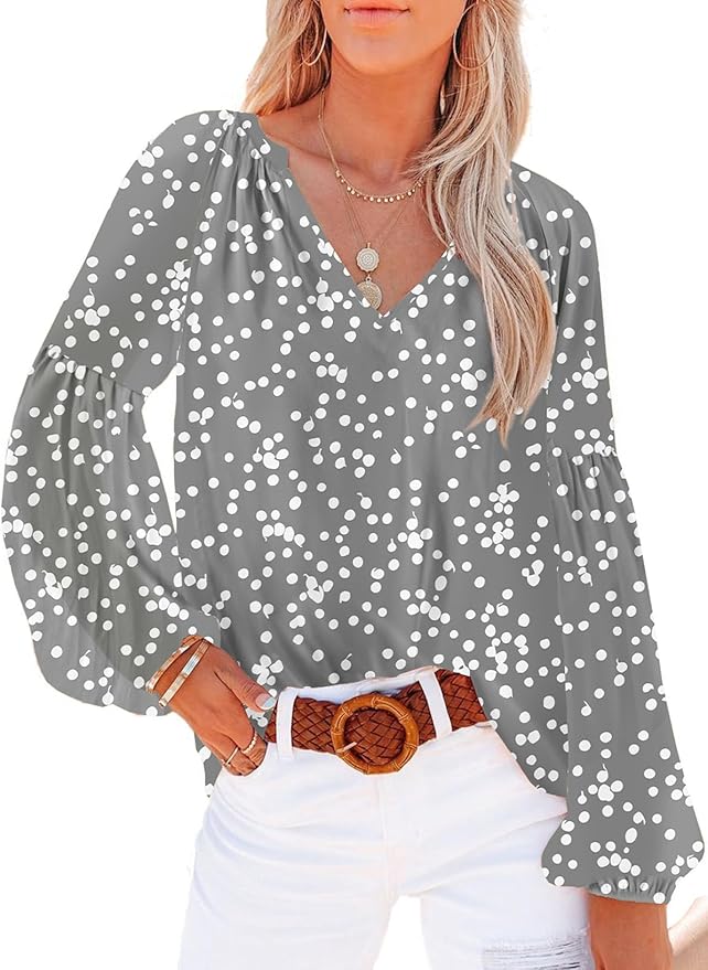 Women’s Boho Floral Print V-Neck Blouse – Casual Long Sleeve Top TARHUS  Women Clothing