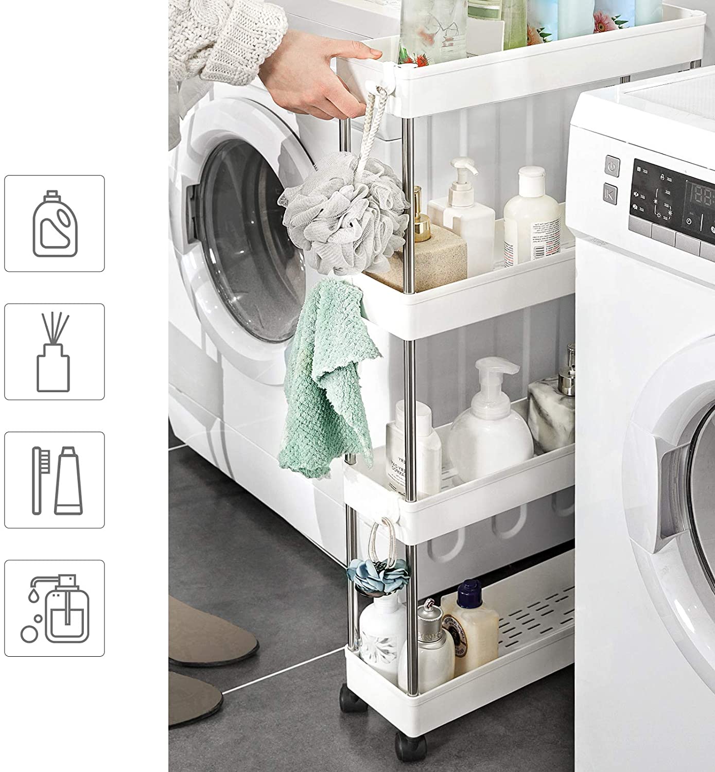 Space Saving 4-Tier Storage Trolley White - TARHUS