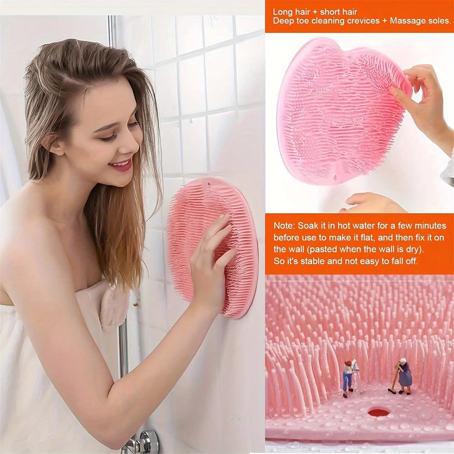 [Non-Slip] Non-Slip Silicone Back Scrubber & Massage Pad | TPR Material, Silicone | Non-Slip, Easy to Clean | Exfoliating Bath Mat | Body Care, Relaxing Foot | Pink | Easy to Clean TARHUS