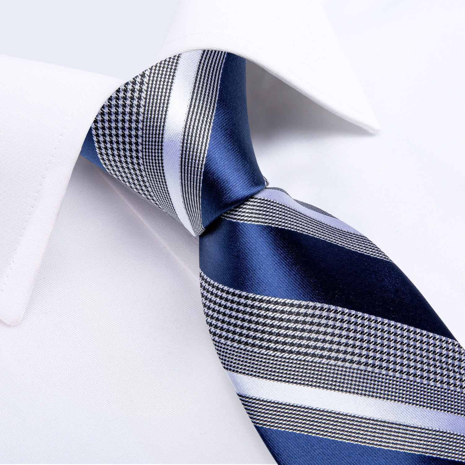 Royal Blue and Gray Striped Tie, Pocket Square and Cufflinks TARHUS  tie sets
