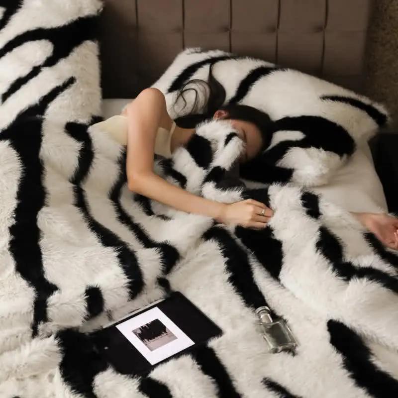 Modern Zebra Print Faux Fur Blanket - TARHUS