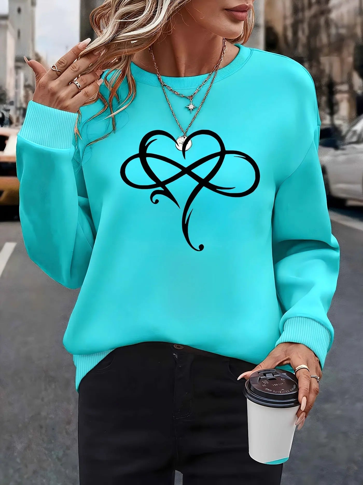 Women’s Fleece-Lined Heart Sweatshirt – Soft Crewneck Pullover for Lounging & All-Season Comfort - TARHUS