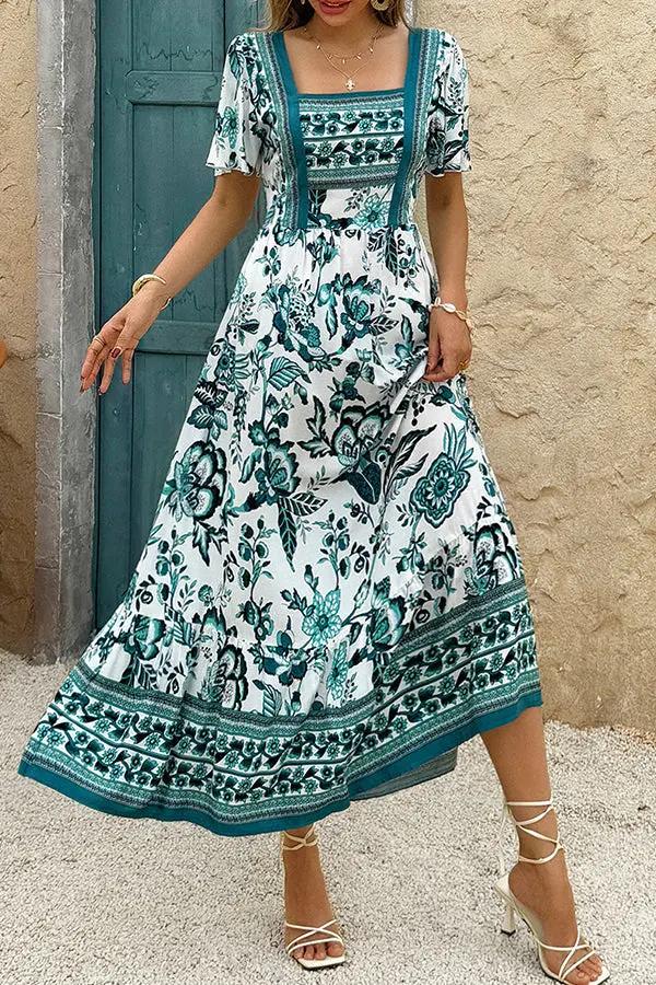 Bohemia Print Short Sleeve Casual Dress - TARHUS