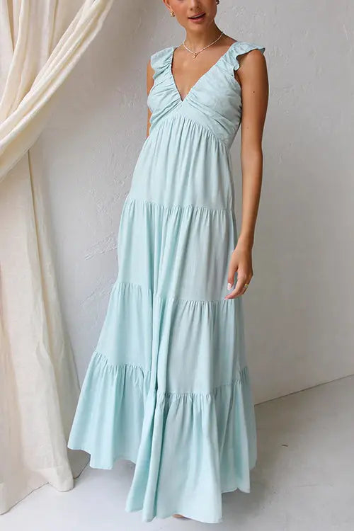Juliet | V-neck Ruffle Maxi Dress - TARHUS