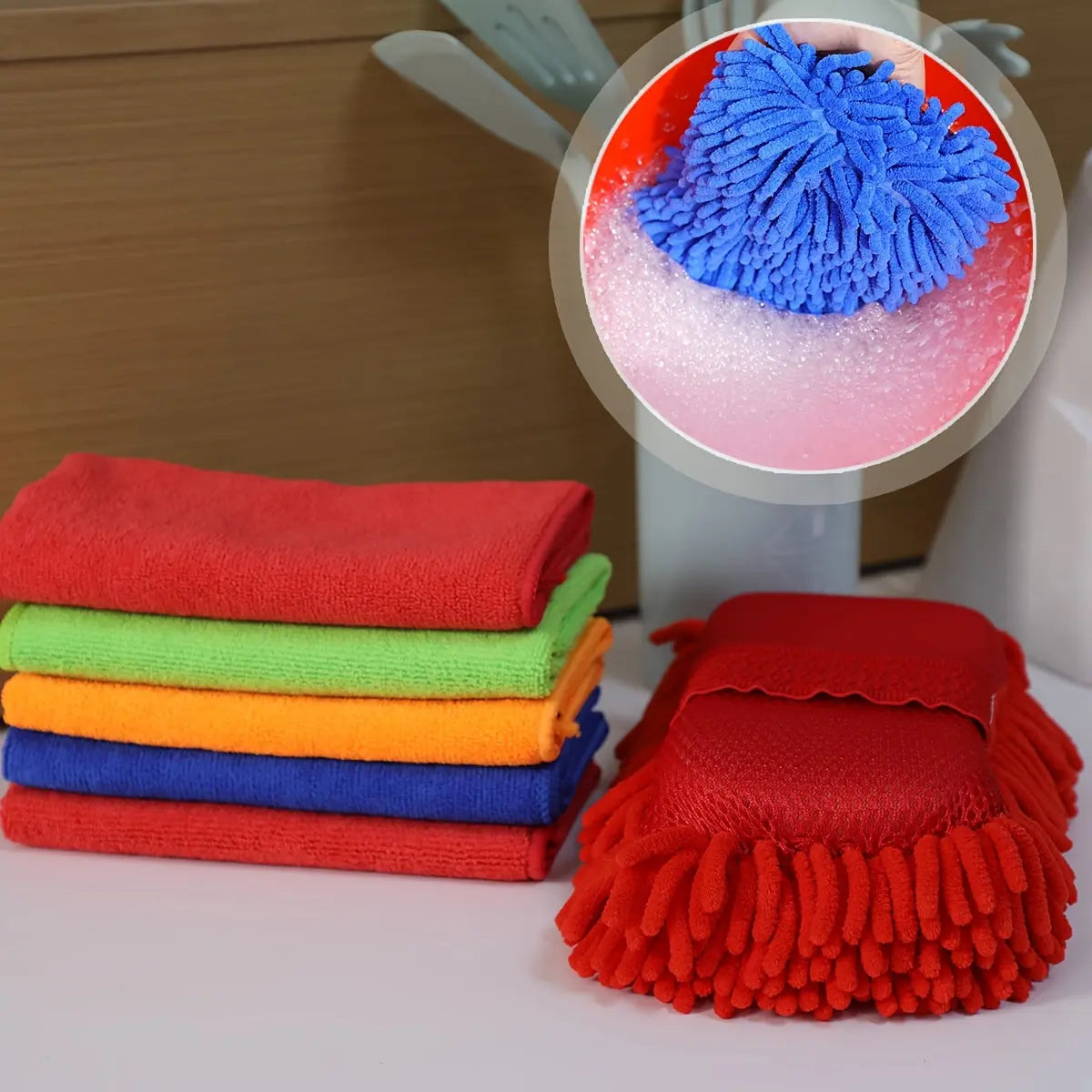 6-Piece Microfiber Car Wash Sponge & Towel Set – Super Absorbent, Scratch-Free Cleaning Kit for Auto, Home & Kitchen Use - TARHUS