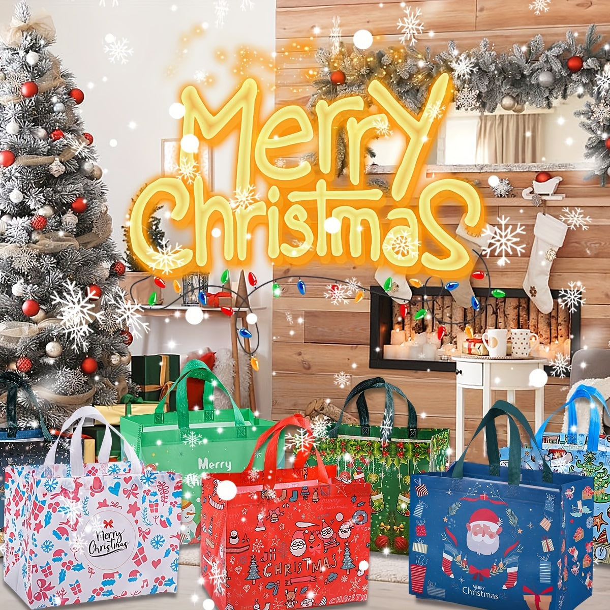 Large Reusable Christmas Gift Bags with Handles – Festive Non-Woven Holiday Totes TARHUS  Christmas