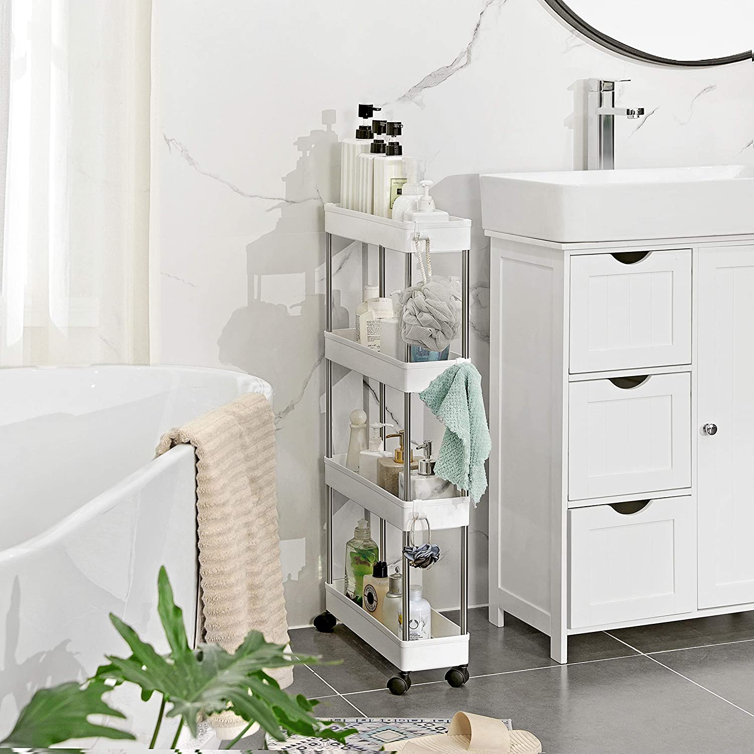 Space Saving 4-Tier Storage Trolley White - TARHUS