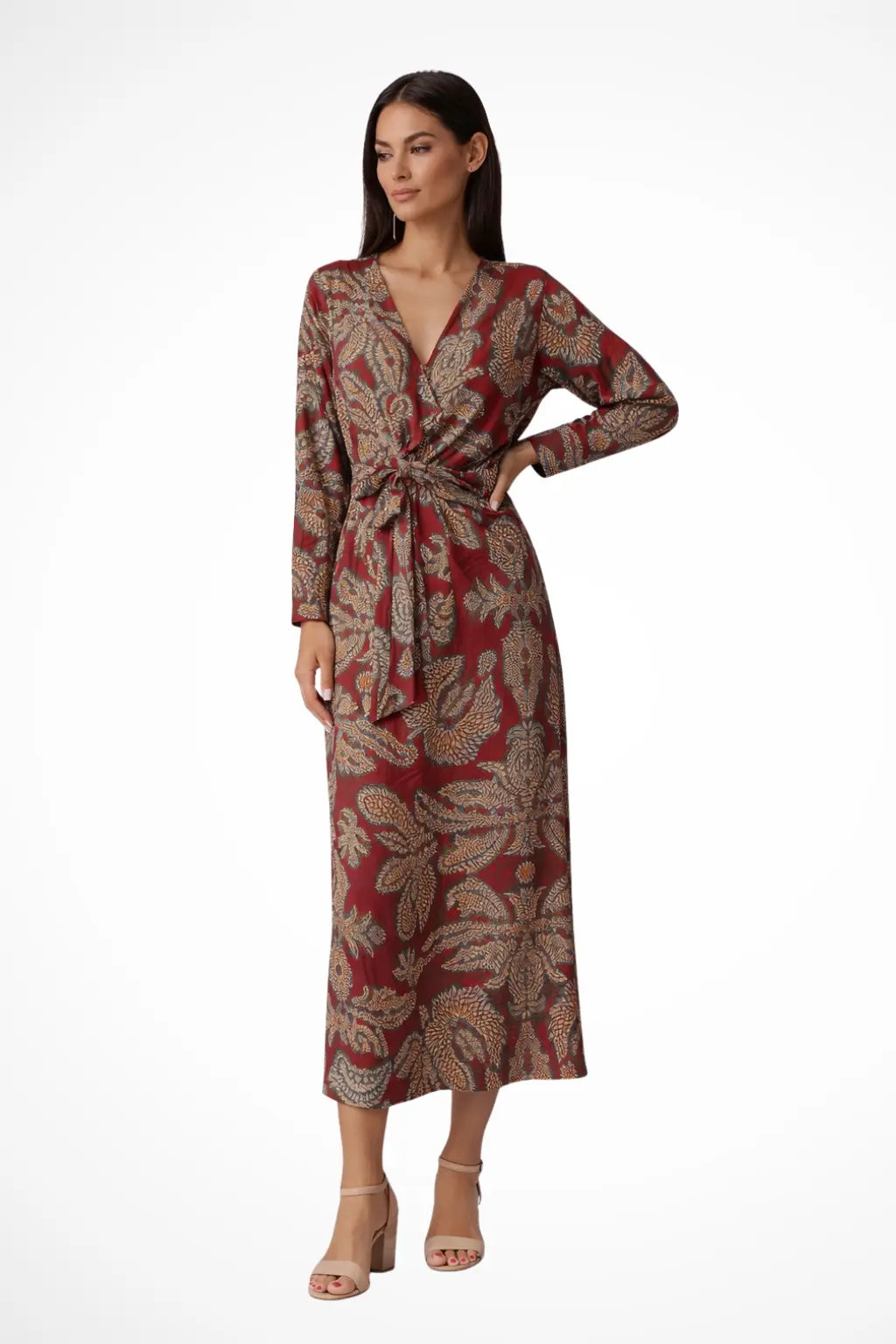Aria | Women Wedding Guest Tie Waist Maxi Dress with Long Sleeves TARHUS  Dresses