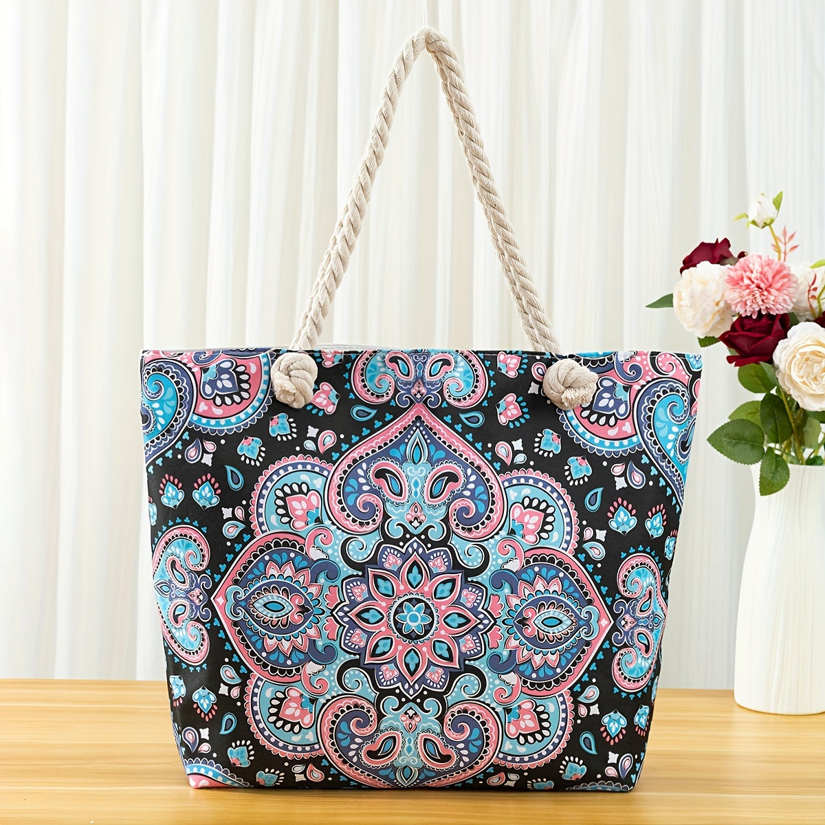 Amara | Blue Mandala Print Tote Bag – Casual Rope Handle Shoulder Bag TARHUS  Shoulder Bag
