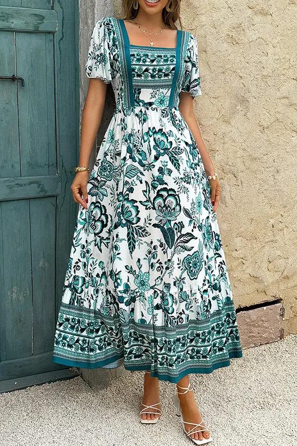 Bohemia Print Short Sleeve Casual Dress - TARHUS