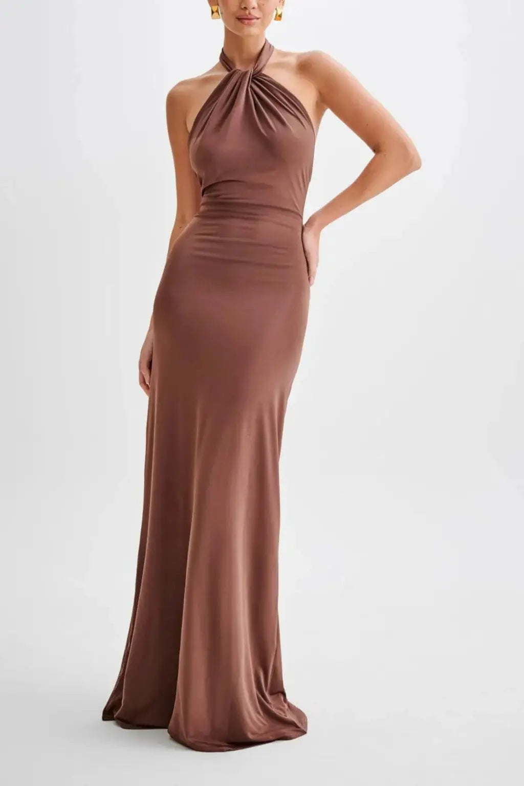 Celeste | Women Halter Neck Twisted Knot Open Back Bodycon Wedding Guest Maxi Dress TARHUS  Maxi Dress