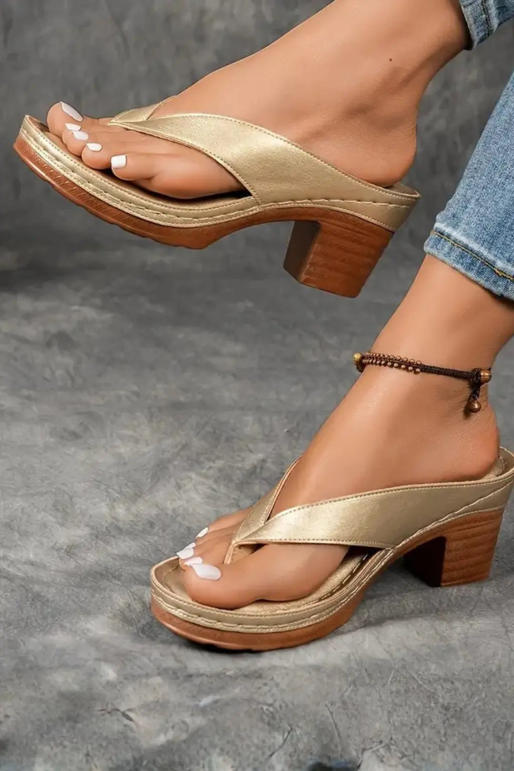 Felicity | Women Metallic Toe Post Block Heel Flip Flop Sandals TARHUS