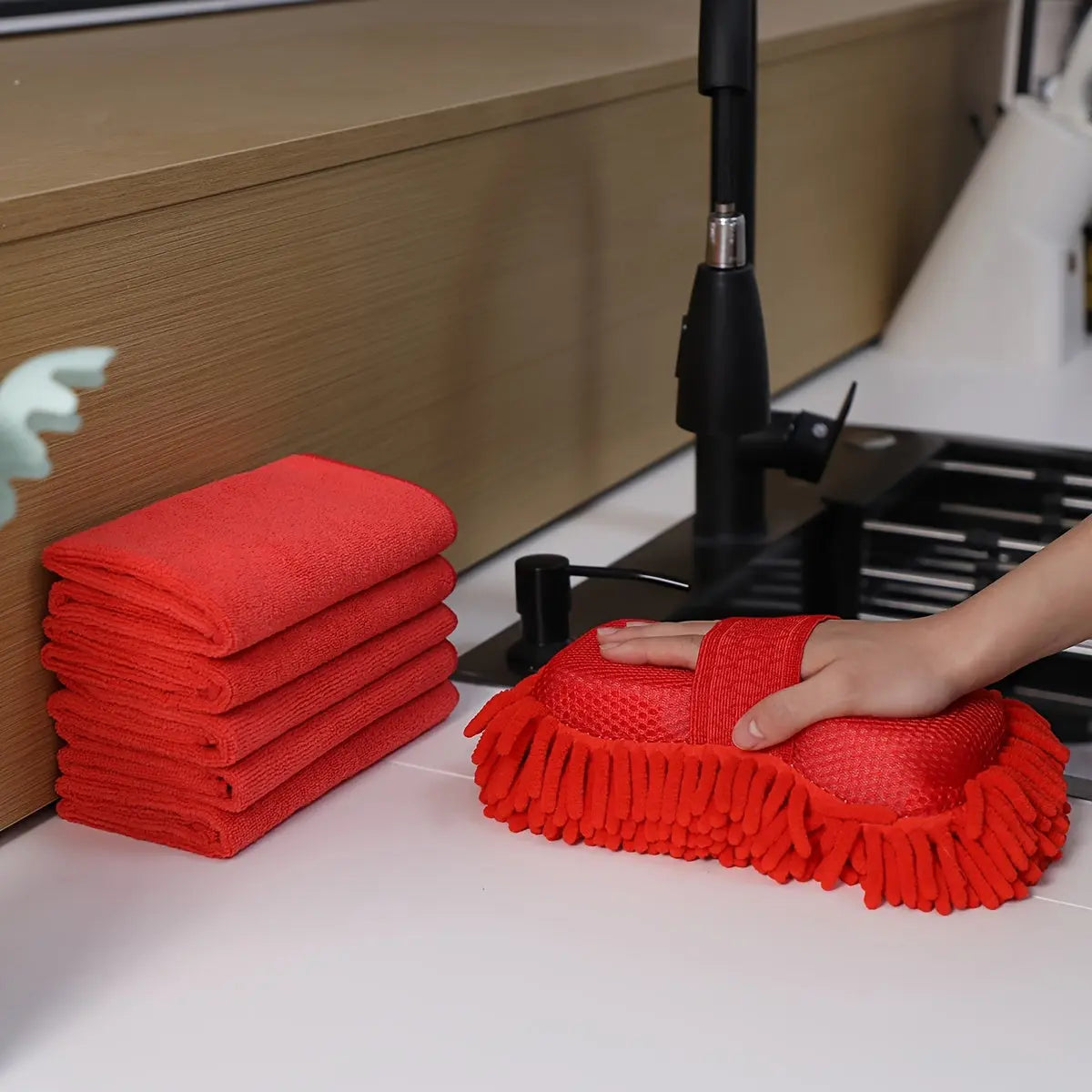 6-Piece Microfiber Car Wash Sponge & Towel Set – Super Absorbent, Scratch-Free Cleaning Kit for Auto, Home & Kitchen Use - TARHUS