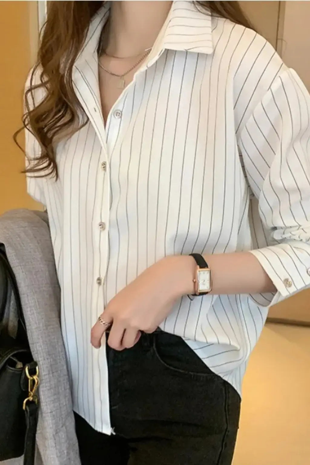 Nella | Women Turn Down Collar Long Sleeve Striped Shirt TARHUS