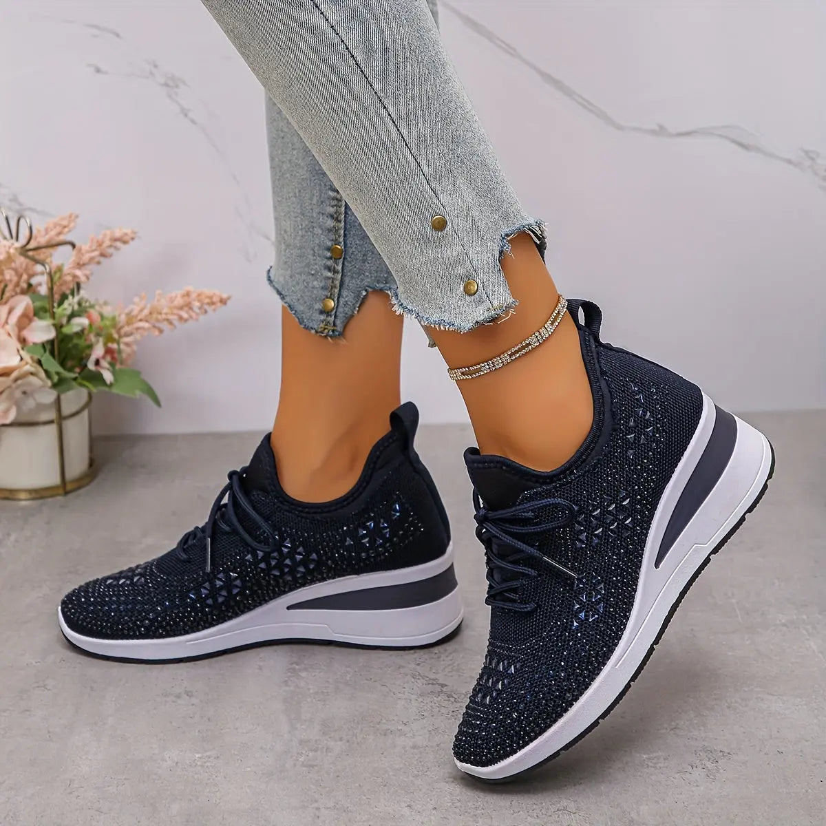 Women’s Orthopedic Fashion Sneakers – Breathable Walking Shoes with Rhinestone TARHUS  Women Shoes