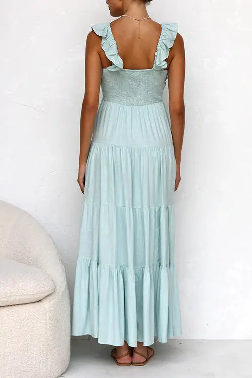 Juliet | V-neck Ruffle Maxi Dress - TARHUS