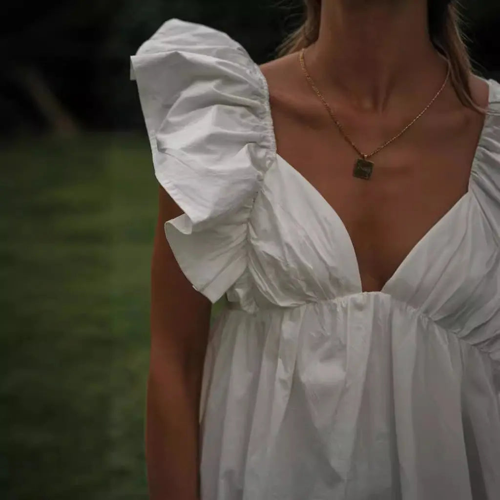 A-Line Cotton Summer Mini Dress with V-Neck for Women TARHUS  SS - Womens - Mini Dress