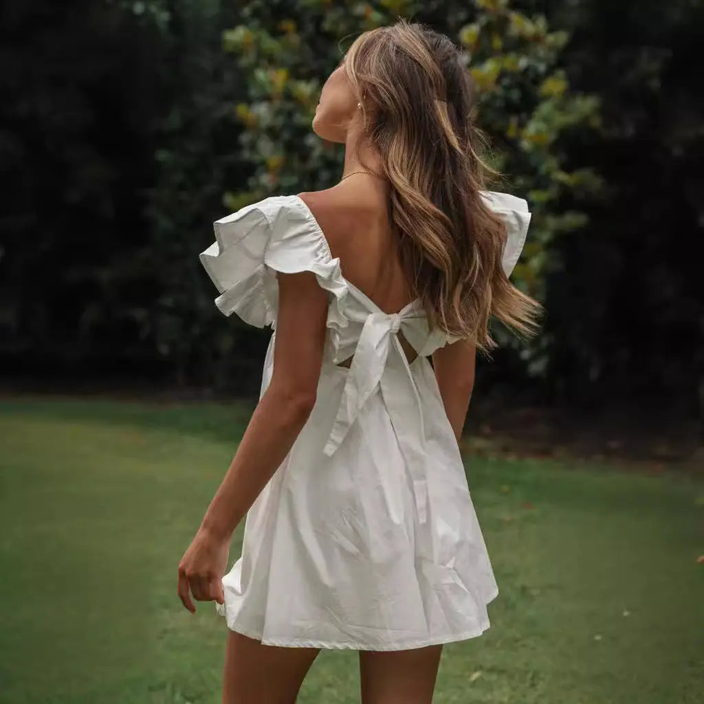 A-Line Cotton Summer Mini Dress with V-Neck for Women TARHUS  SS - Womens - Mini Dress