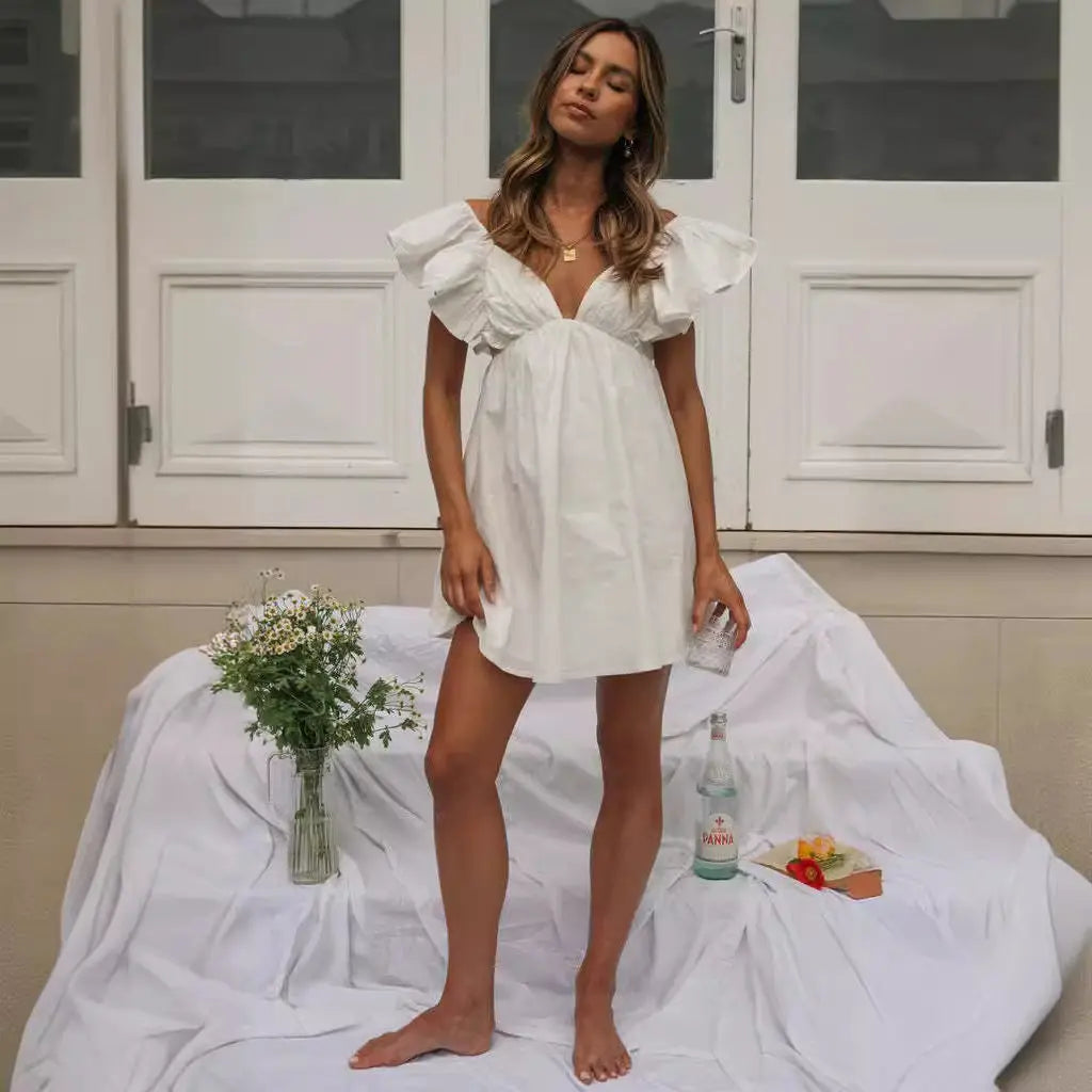 A-Line Cotton Summer Mini Dress with V-Neck for Women TARHUS  SS - Womens - Mini Dress