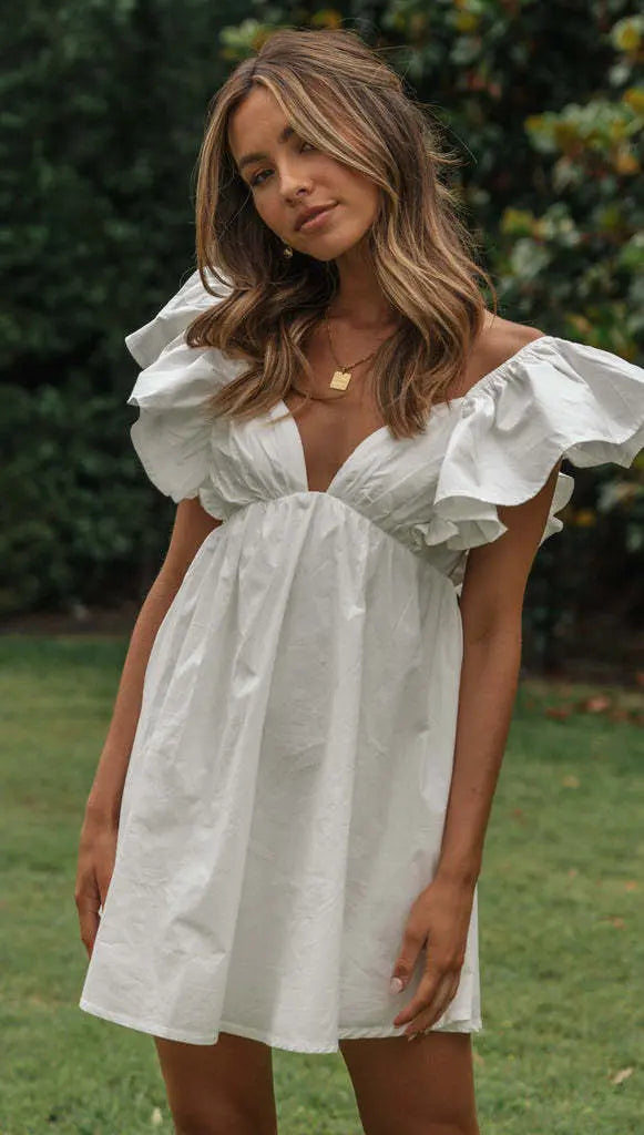 A-Line Cotton Summer Mini Dress with V-Neck for Women TARHUS  SS - Womens - Mini Dress