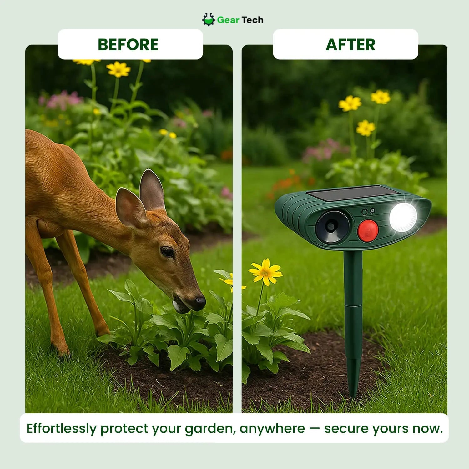 Solar-Powered Ultrasonic Deer Repeller - Effective Deer Deterrent for Gardens & Yards in 48 Hours - TARHUS