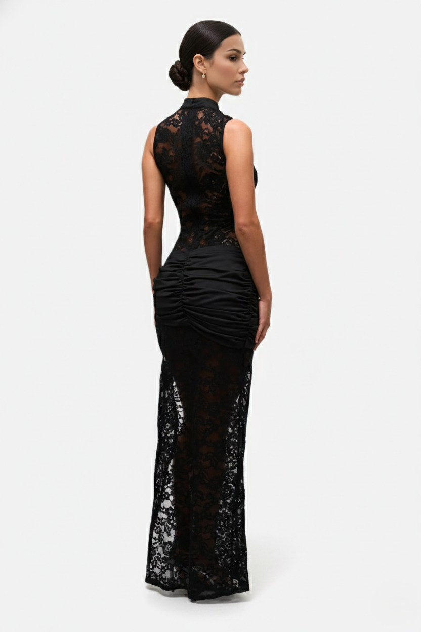 Women's Lace Sleeveless Deep V Keyhole Maxi Dress - High Slit TARHUS  Maxi Dress