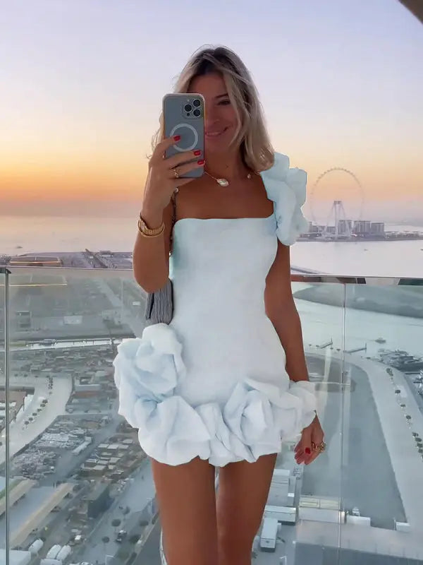 Bodycon Mini Dress with One-Shoulder Ruffle for Women TARHUS  AS - Womens - Mini Dress