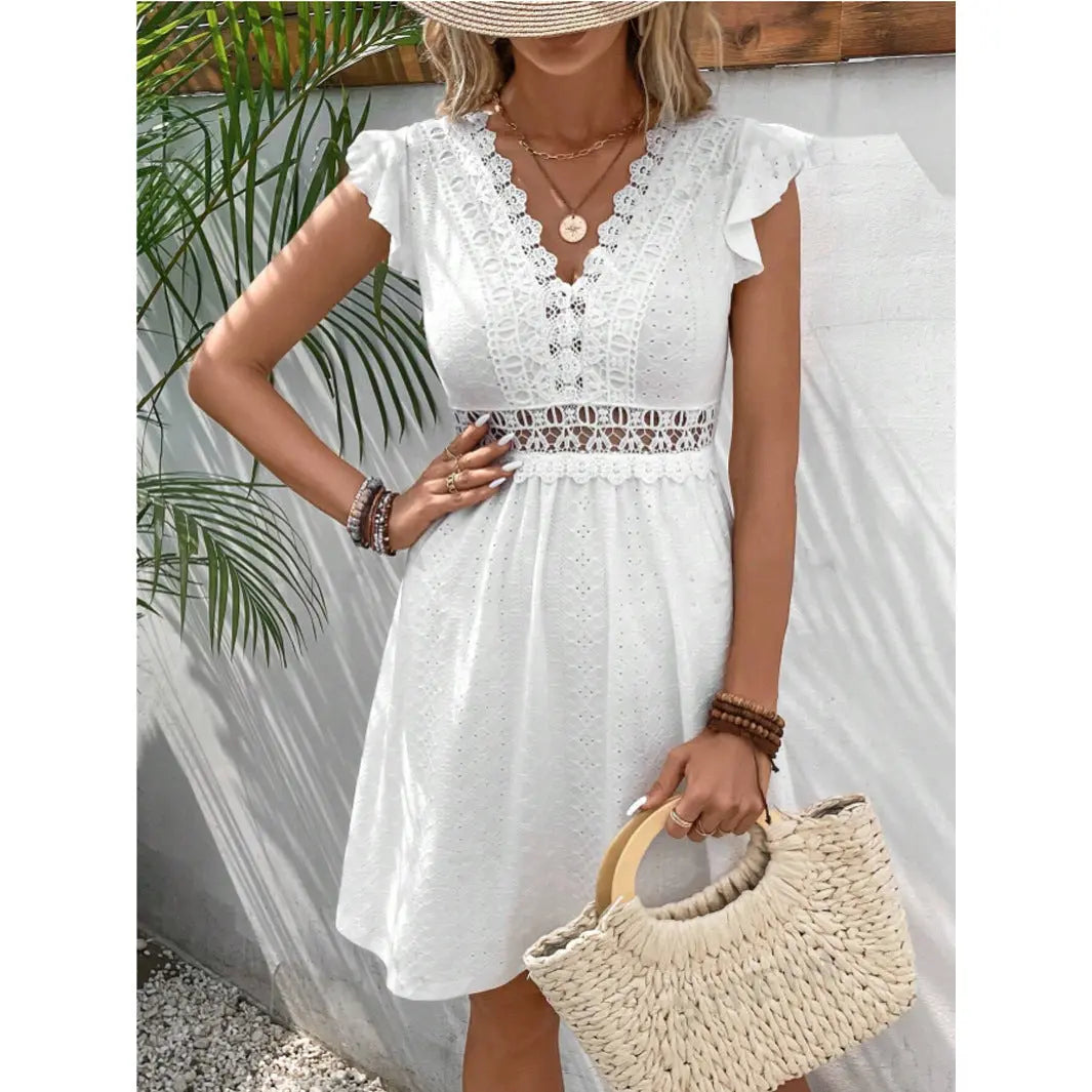 Broderie Anglaise Cotton Lilac Summer Dress for Women TARHUS  SS - Womens - Mini Dress