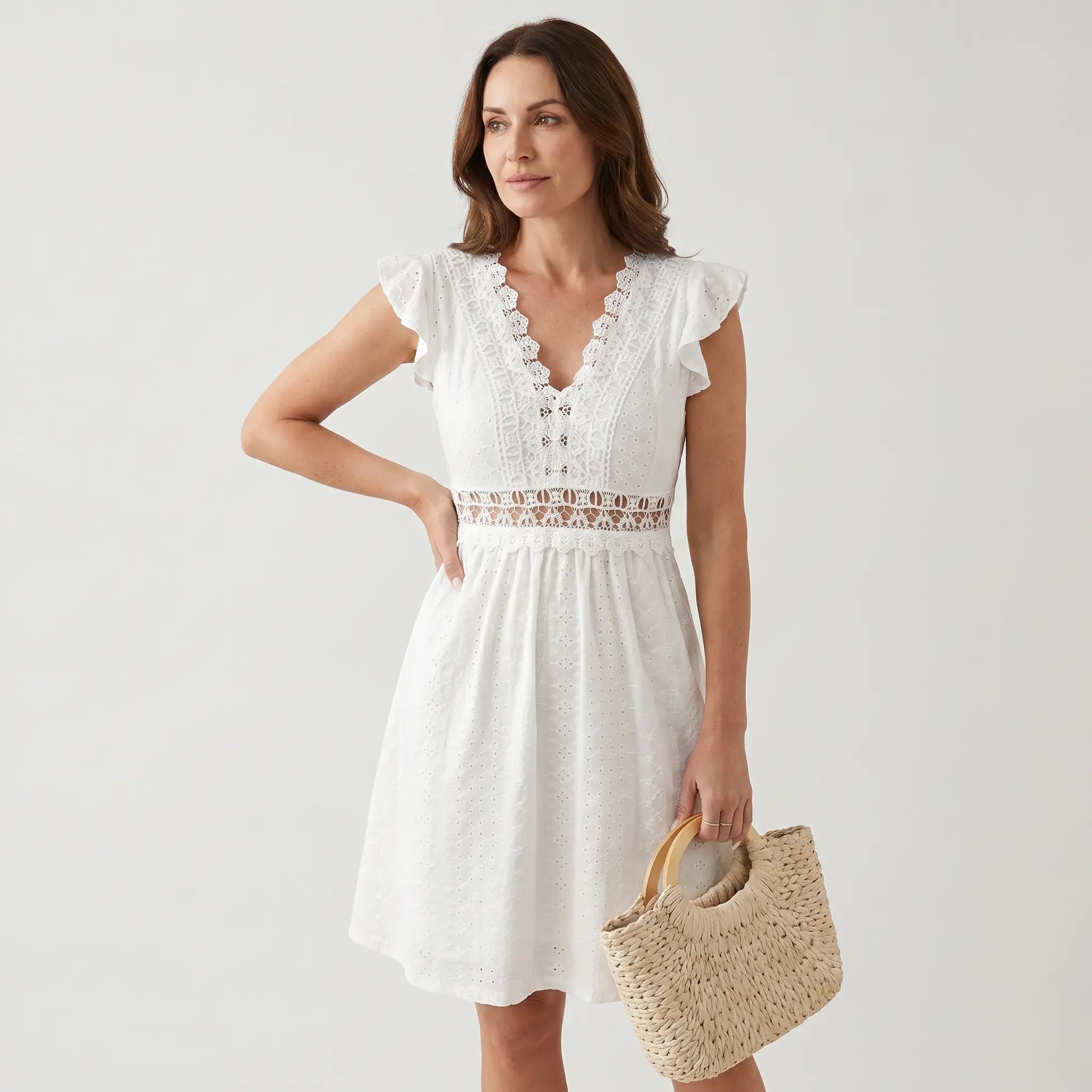 Broderie Anglaise Cotton Lilac Summer Dress for Women TARHUS  SS - Womens - Mini Dress