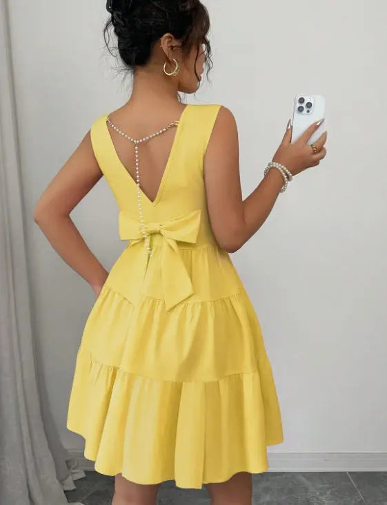 Butter Mini Dress with Tiered Skirt for Women TARHUS  SS - Womens - Mini Dress