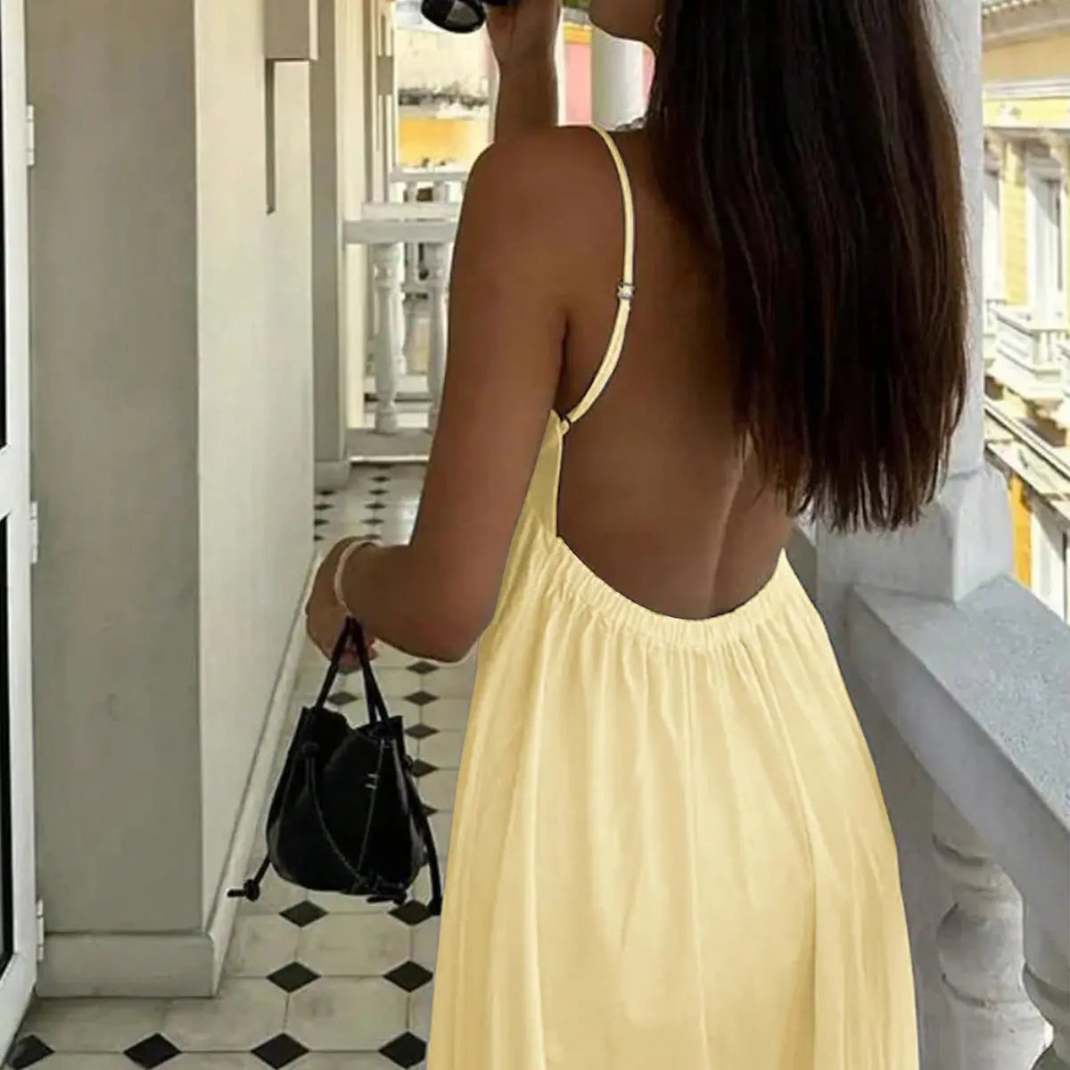 Butter Yellow Summer Cotton Maxi Dress for Women TARHUS  SS - Womens - Maxi Dress