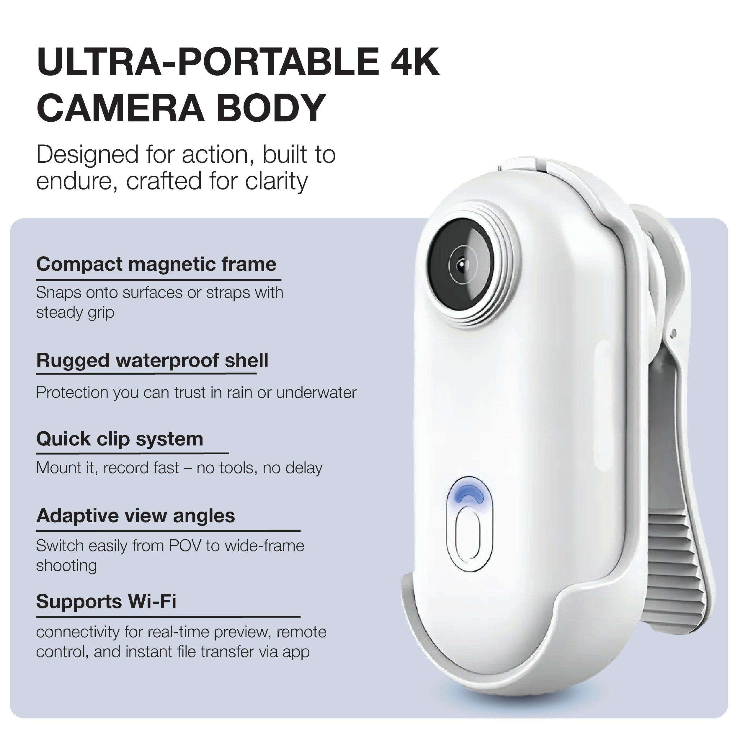 SnapCam GO 4K Wearable Action Camera – Hands-Free POV Video Recorder with Clip-On Mount | Ultra-Compact, Lightweight, Waterproof TARHUS  Electronics & Gadgets