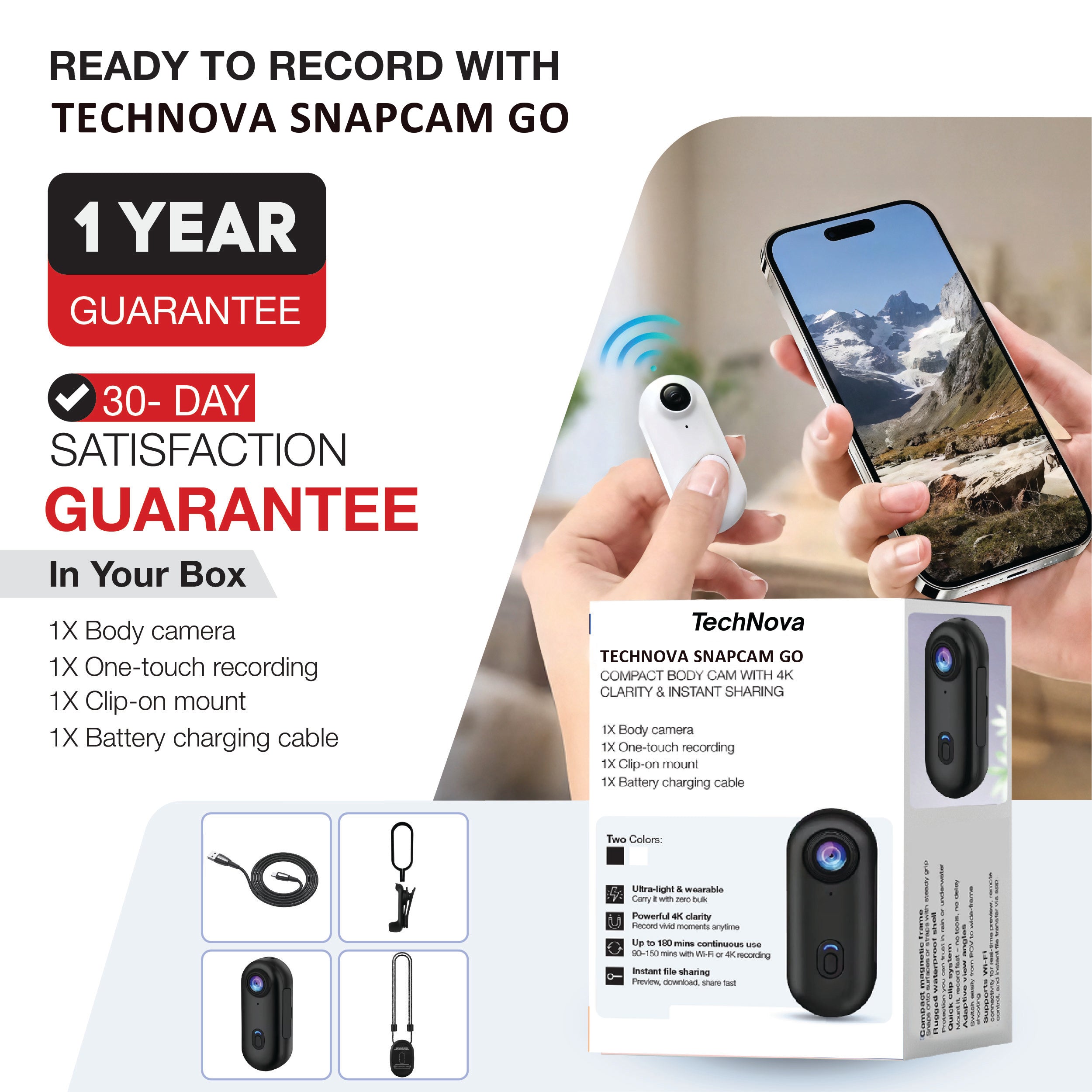SnapCam GO 4K Wearable Action Camera – Hands-Free POV Video Recorder with Clip-On Mount | Ultra-Compact, Lightweight, Waterproof TARHUS  Electronics & Gadgets