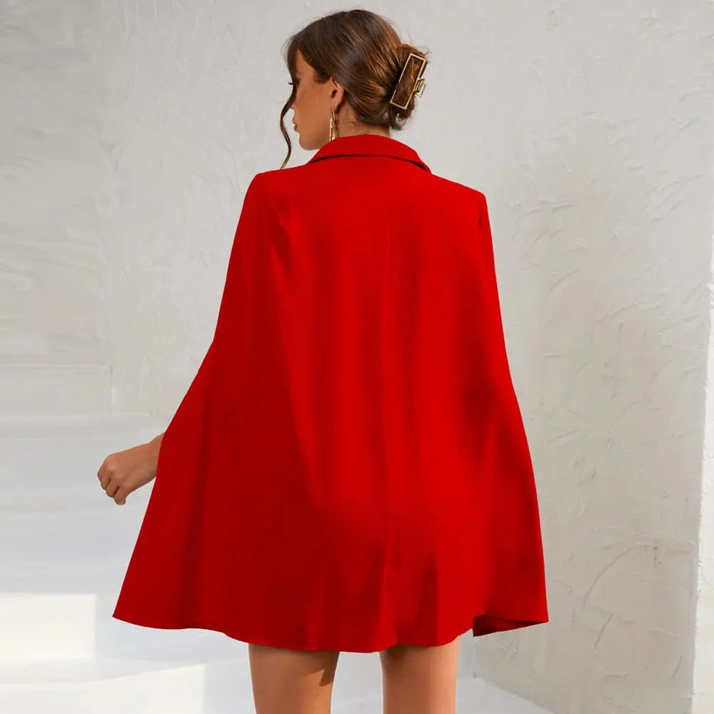 Cape Blazer Mini Dress with Belt and Gold Button Detail TARHUS  Dresses