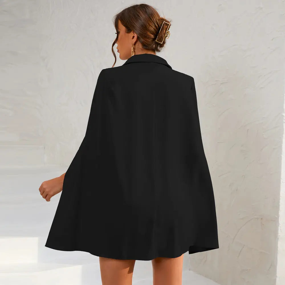 Cape Blazer Mini Dress with Belt and Gold Button Detail TARHUS  Dresses
