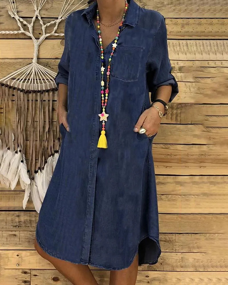 Stylish Casual Denim Shirt Dress with Comfortable Fit TARHUS  Midi Dresses (Women)
