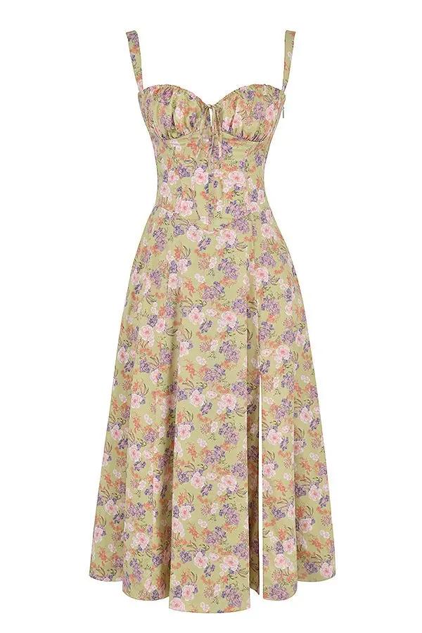 Charlotte's Midi Dress with Sweetheart Neckline and Floral Pattern - TARHUS