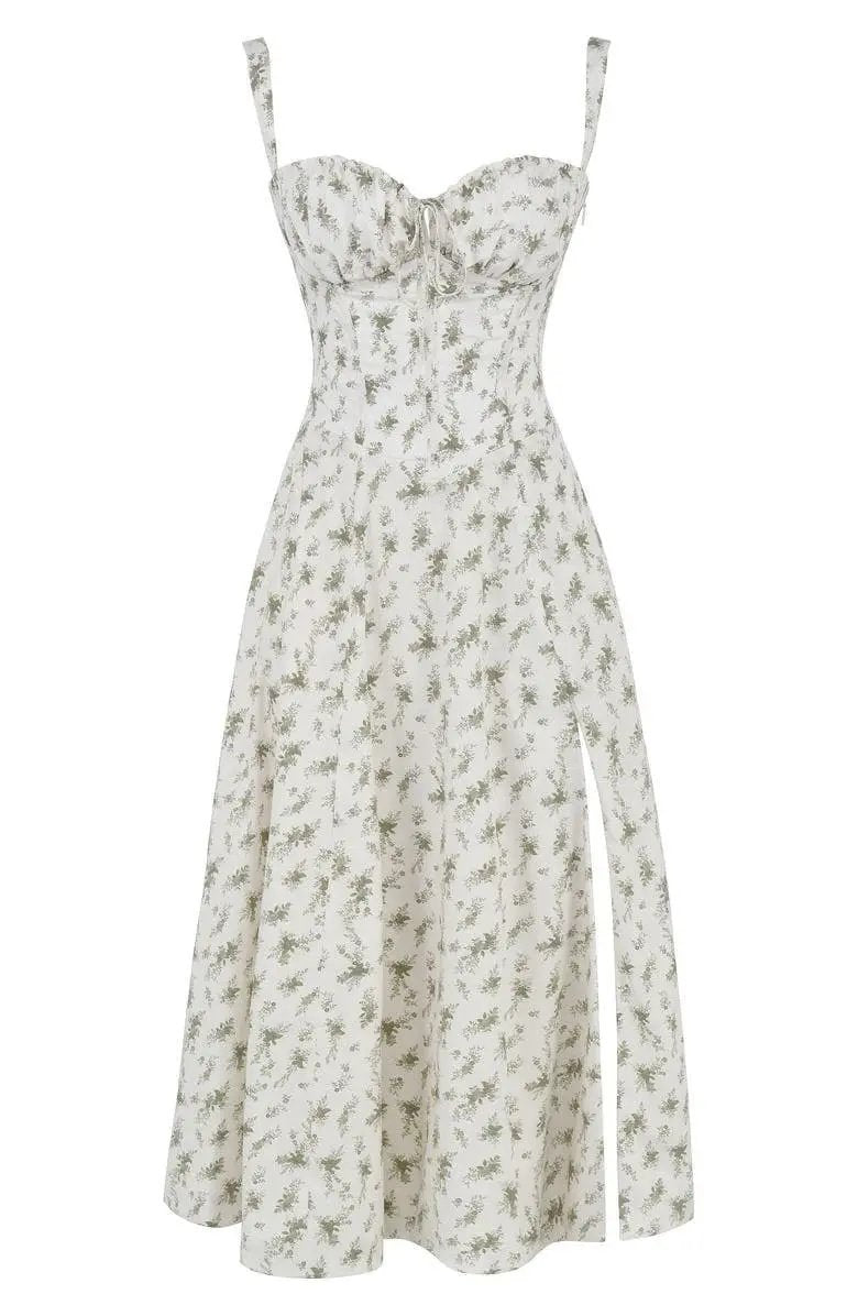 Charlotte's Midi Dress with Sweetheart Neckline and Floral Pattern - TARHUS