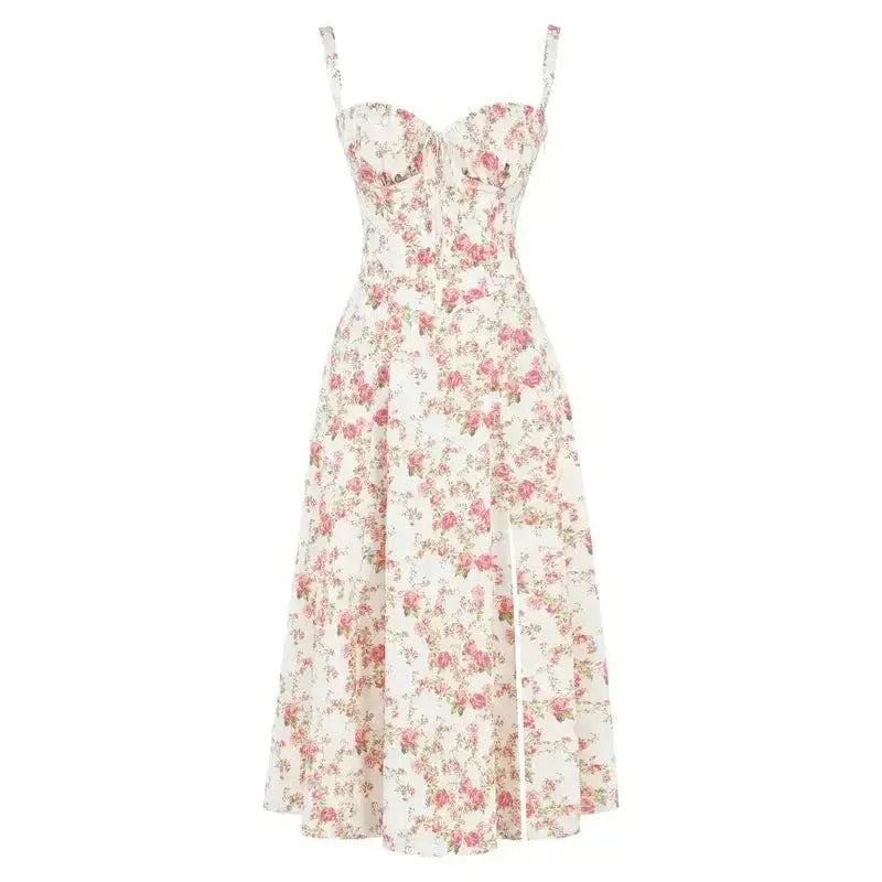 Charlotte's Midi Dress with Sweetheart Neckline and Floral Pattern - TARHUS