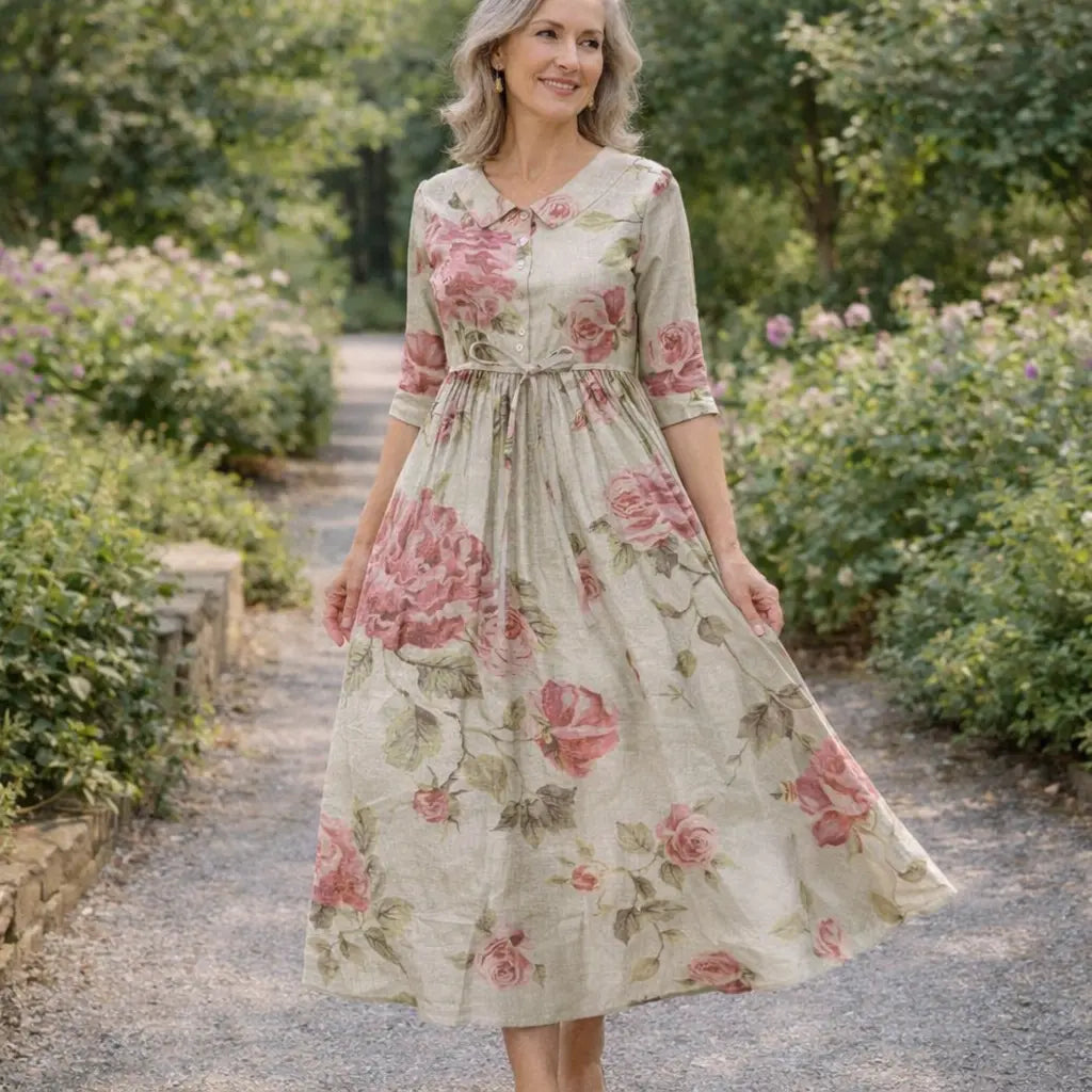 Clarissa | English Rose Tie Waist Midi Dress TARHUS