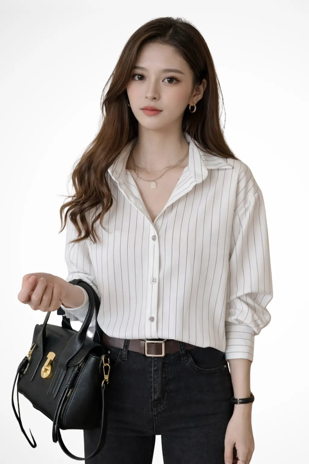 Nella | Women Turn Down Collar Long Sleeve Striped Shirt TARHUS