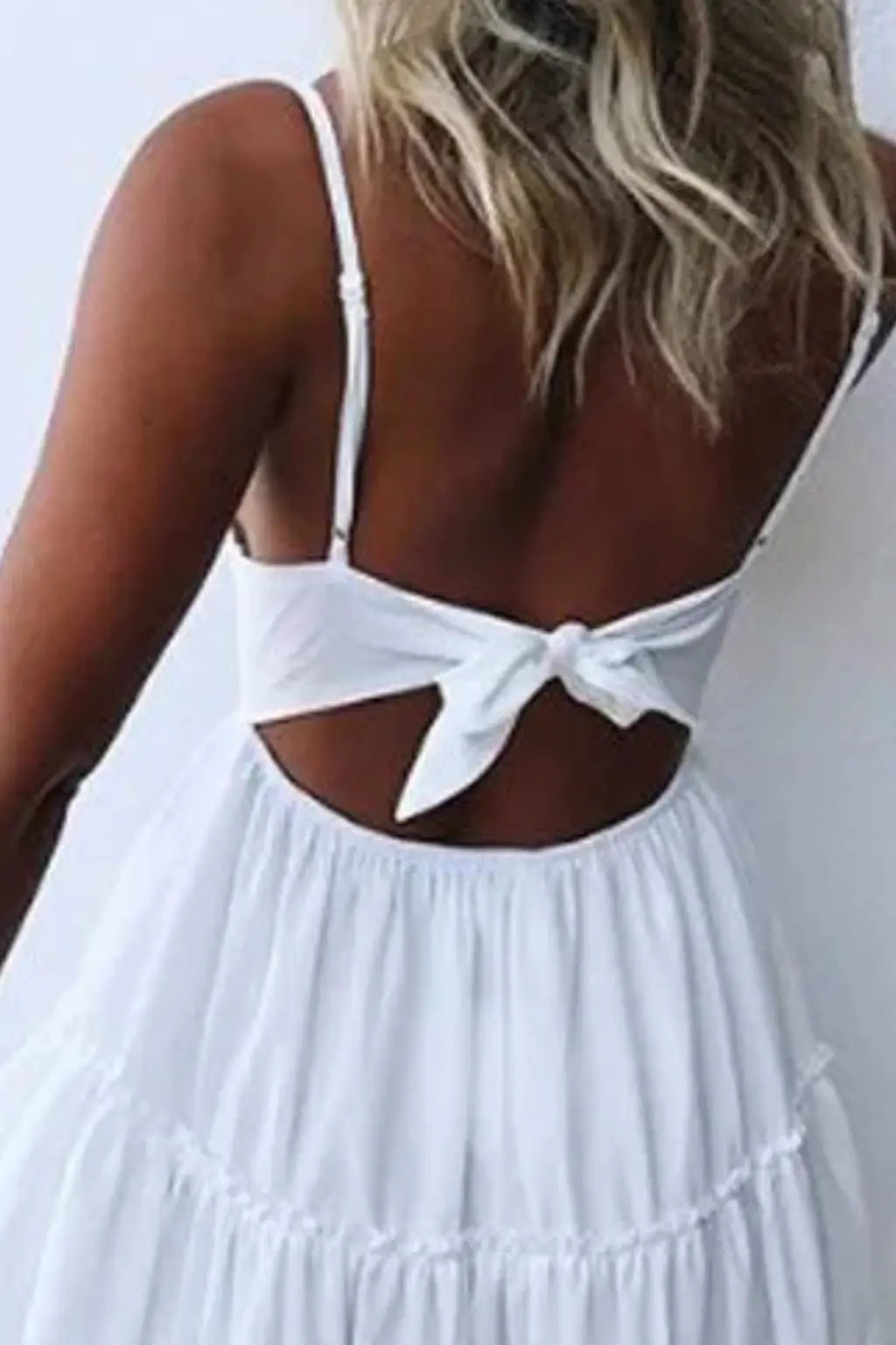Freja | Women’s White Lace Summer Midi Dress with Spaghetti Straps & Open Back TARHUS