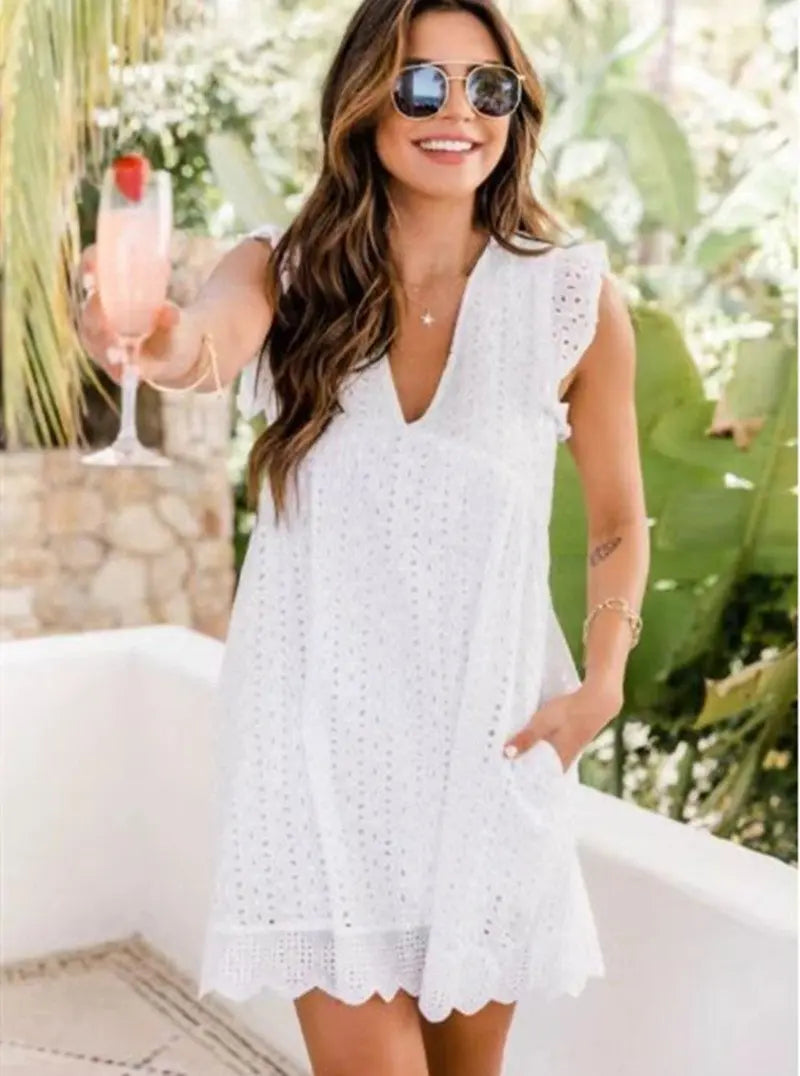 Cotton Eyelet Mini Dress with Scalloped Hem for Women TARHUS  SS - Womens - Mini Dress
