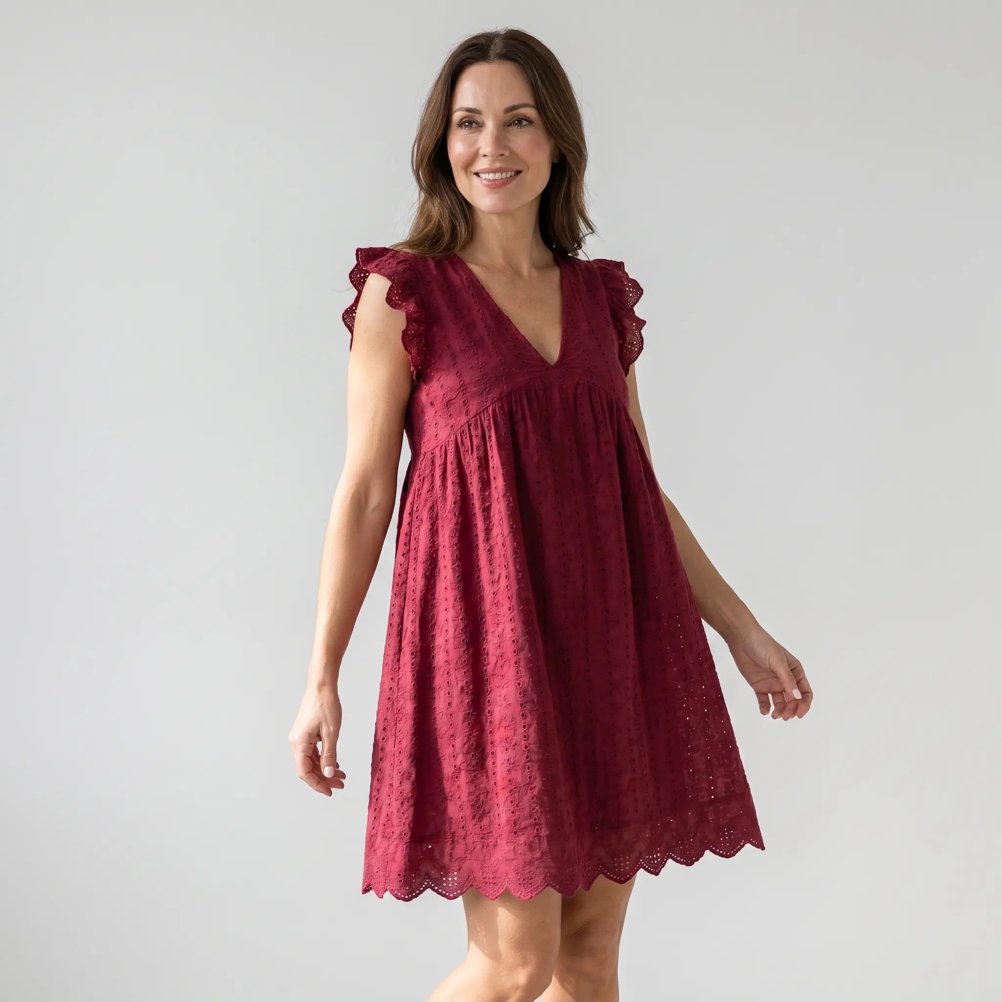 Cotton Eyelet Mini Dress with Scalloped Hem for Women TARHUS  SS - Womens - Mini Dress