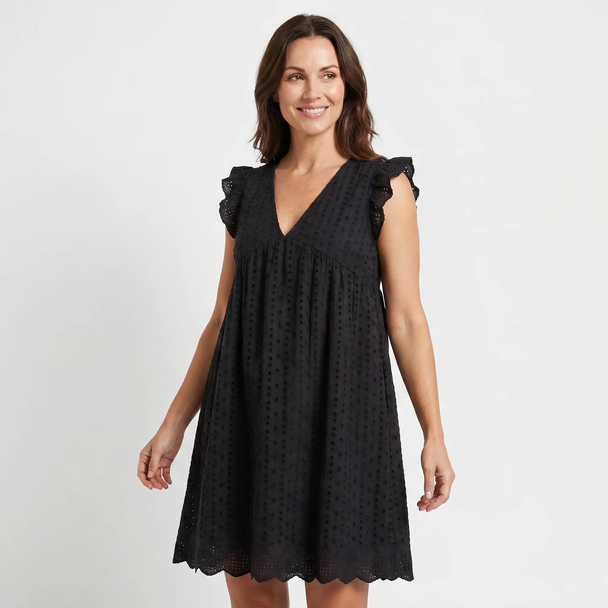 Cotton Eyelet Mini Dress with Scalloped Hem for Women TARHUS  SS - Womens - Mini Dress