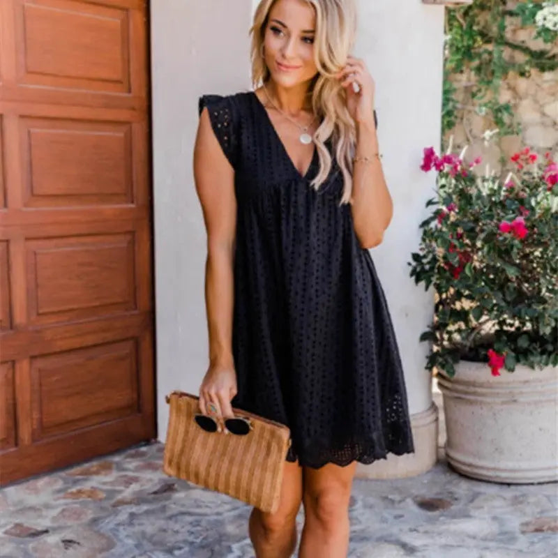 Cotton Eyelet Mini Dress with Scalloped Hem for Women TARHUS  SS - Womens - Mini Dress