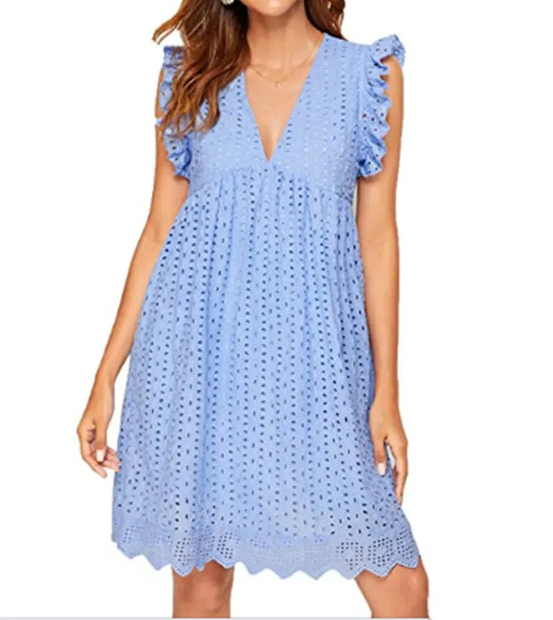 Cotton Eyelet Mini Dress with Scalloped Hem for Women TARHUS  SS - Womens - Mini Dress