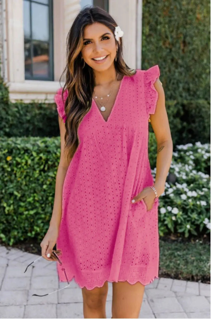 Cotton Eyelet Mini Dress with Scalloped Hem for Women TARHUS  SS - Womens - Mini Dress